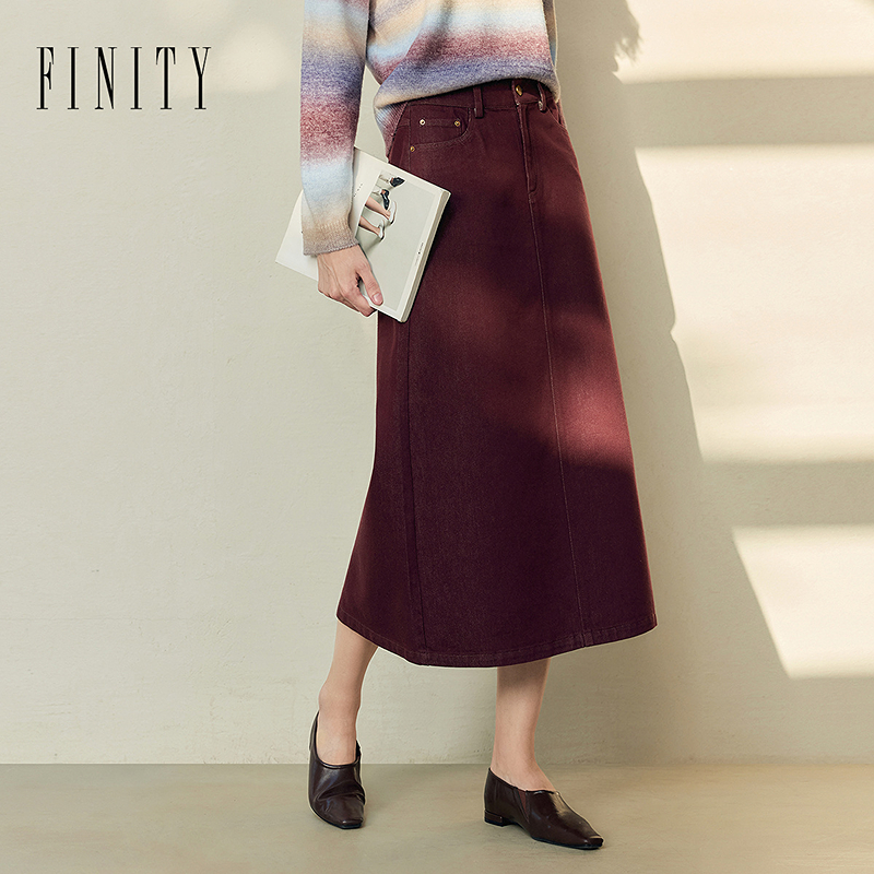 FINITY 半身裙秋季新款简约气质棉质通勤A字裙 F21Y7C16Q2