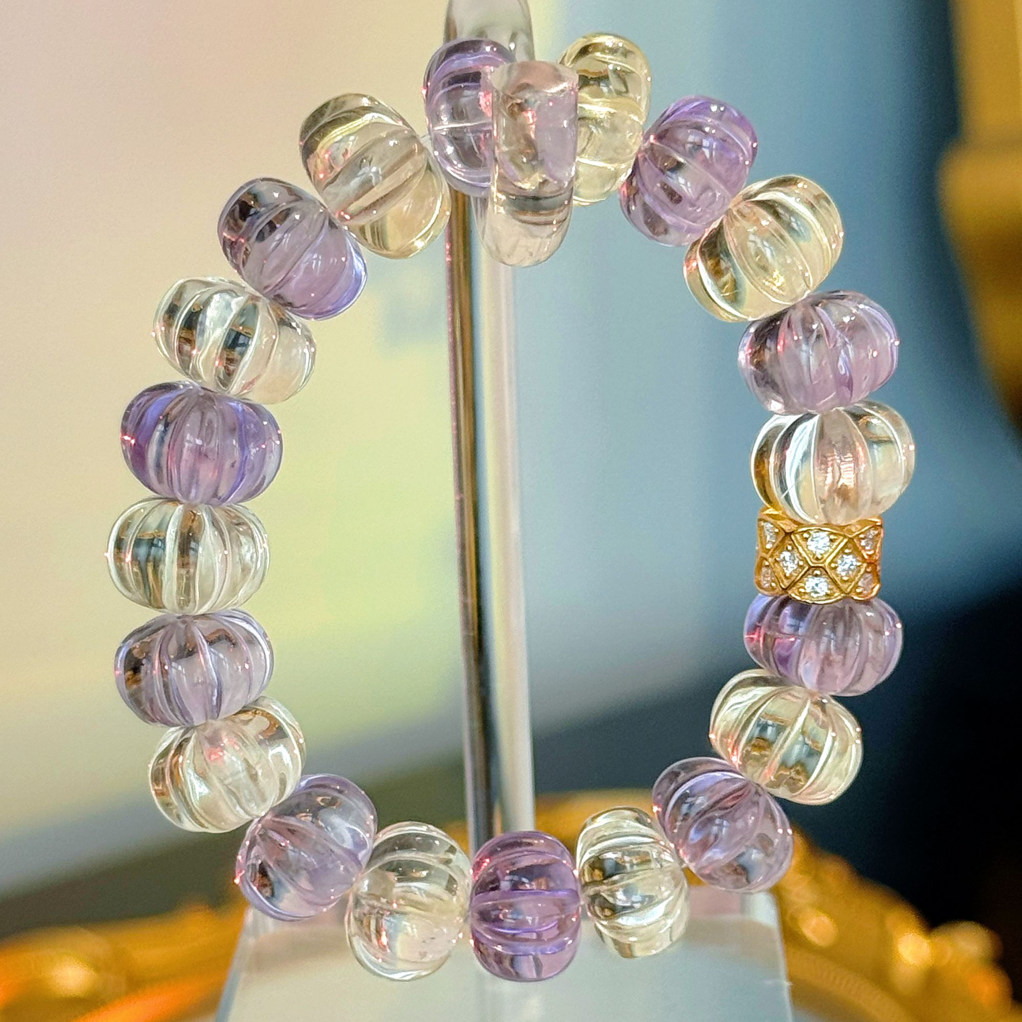 【紫定丰收】天然紫水晶黄水晶南瓜珠手串 限量 925银 多样性发一