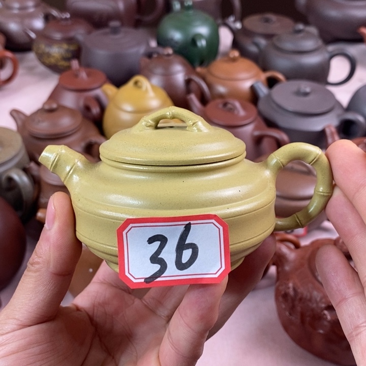 紫砂茶壶本绿竹鼓
