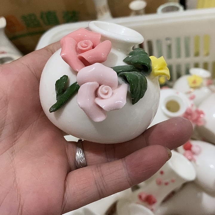 瓷片纯手工陶瓷花摆件瑕
