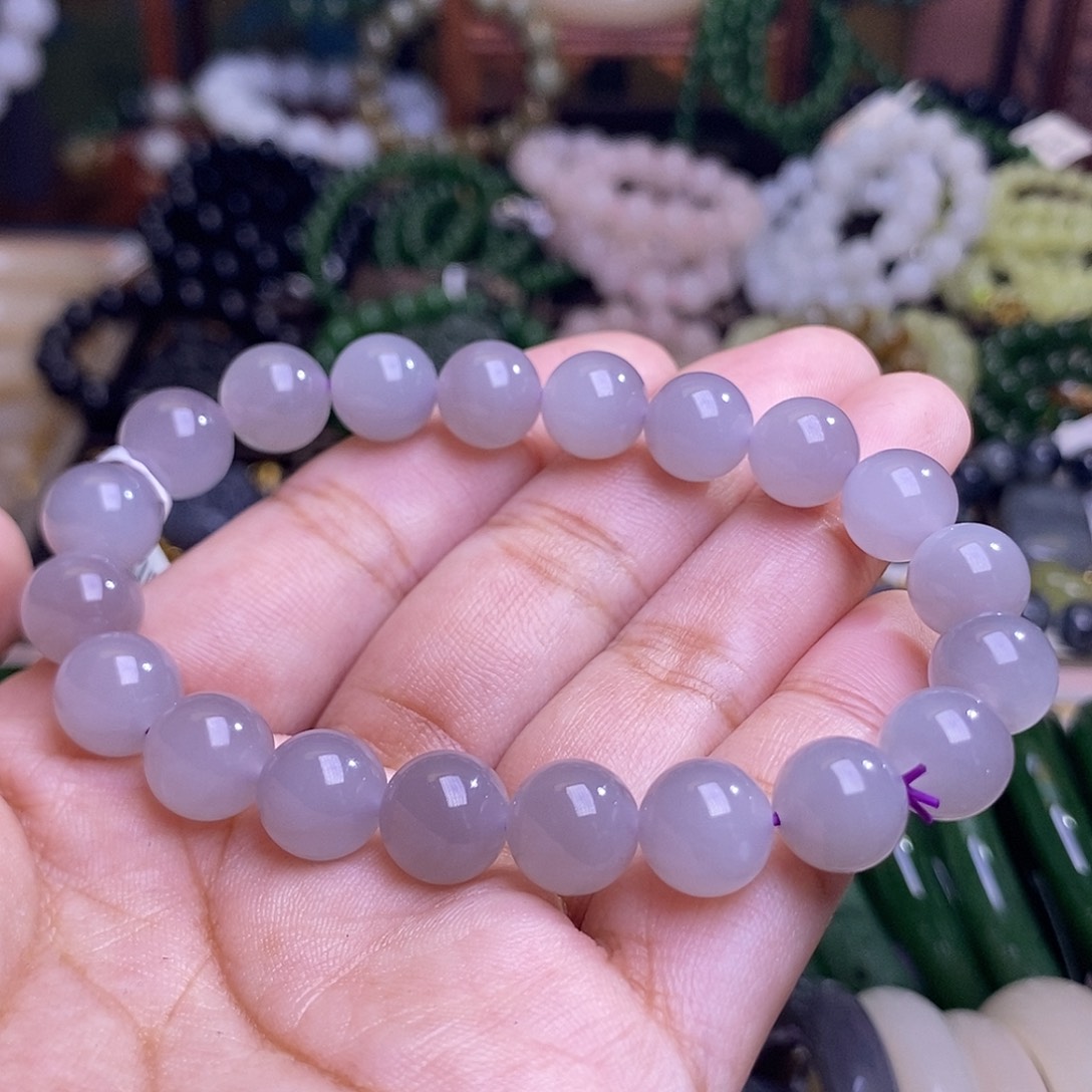 和田玉未镶嵌颈饰烟紫老矿料约10mm手串