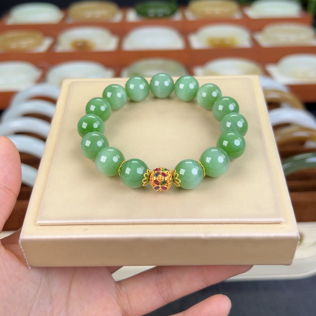 和田玉手链未镶嵌冰猫眼手串