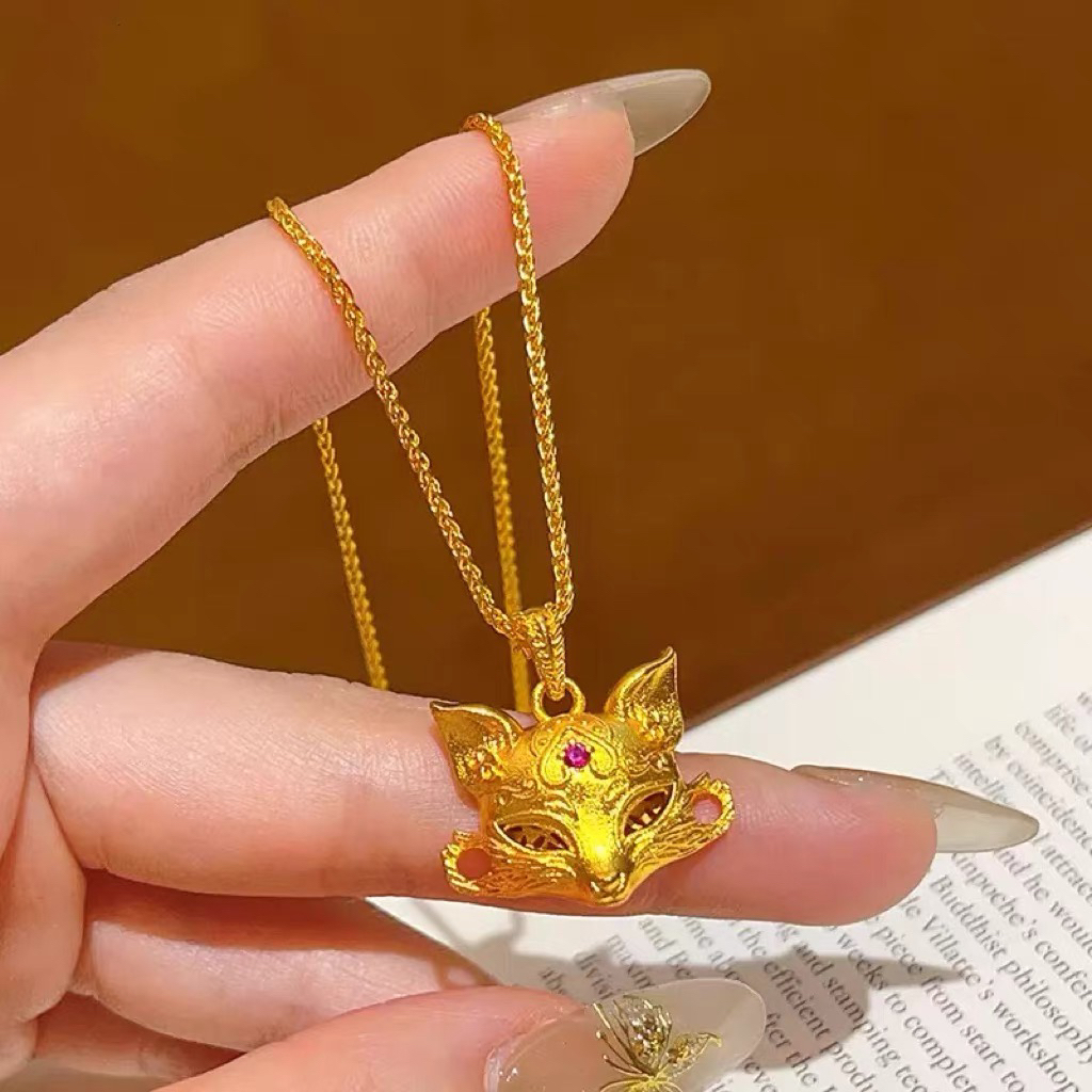 钛钢项链 新中式国潮风狐狸面具狐面项链古法精工錾刻气质礼物