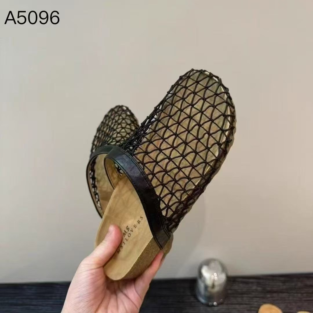 A5096平底厚底编织小众镂空包头包头拖尖头凉拖黑色凉鞋