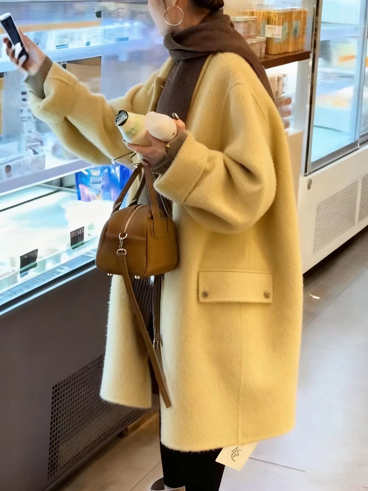 欧货简约纯色宽松时尚中长款毛呢外套冬季新款百搭休闲松弛感大衣