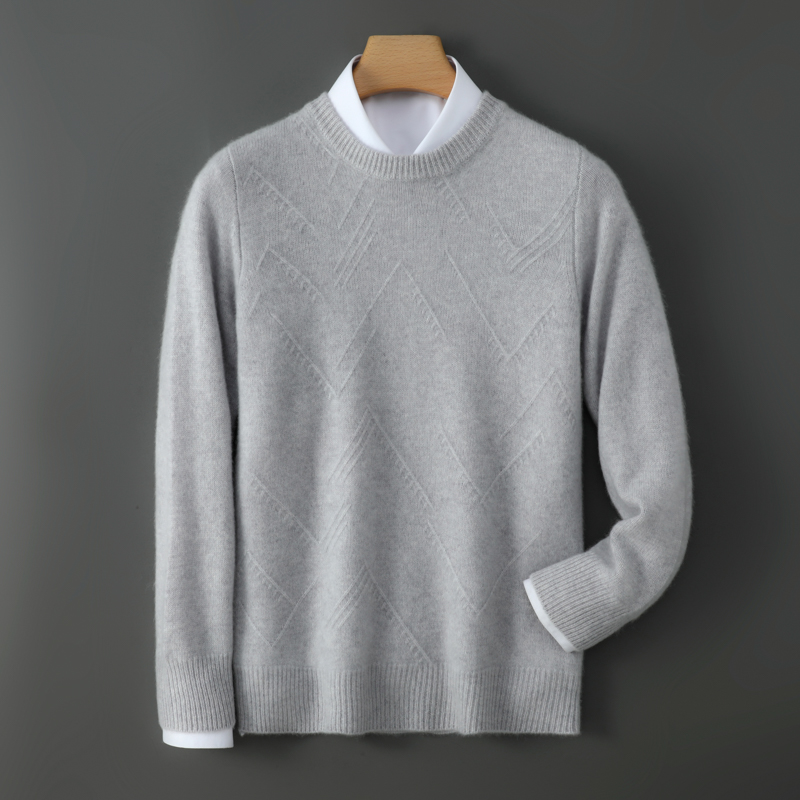 休闲男人范儿！秋冬新款男士圆领花纹羊绒衫商务休闲加厚保暖打底