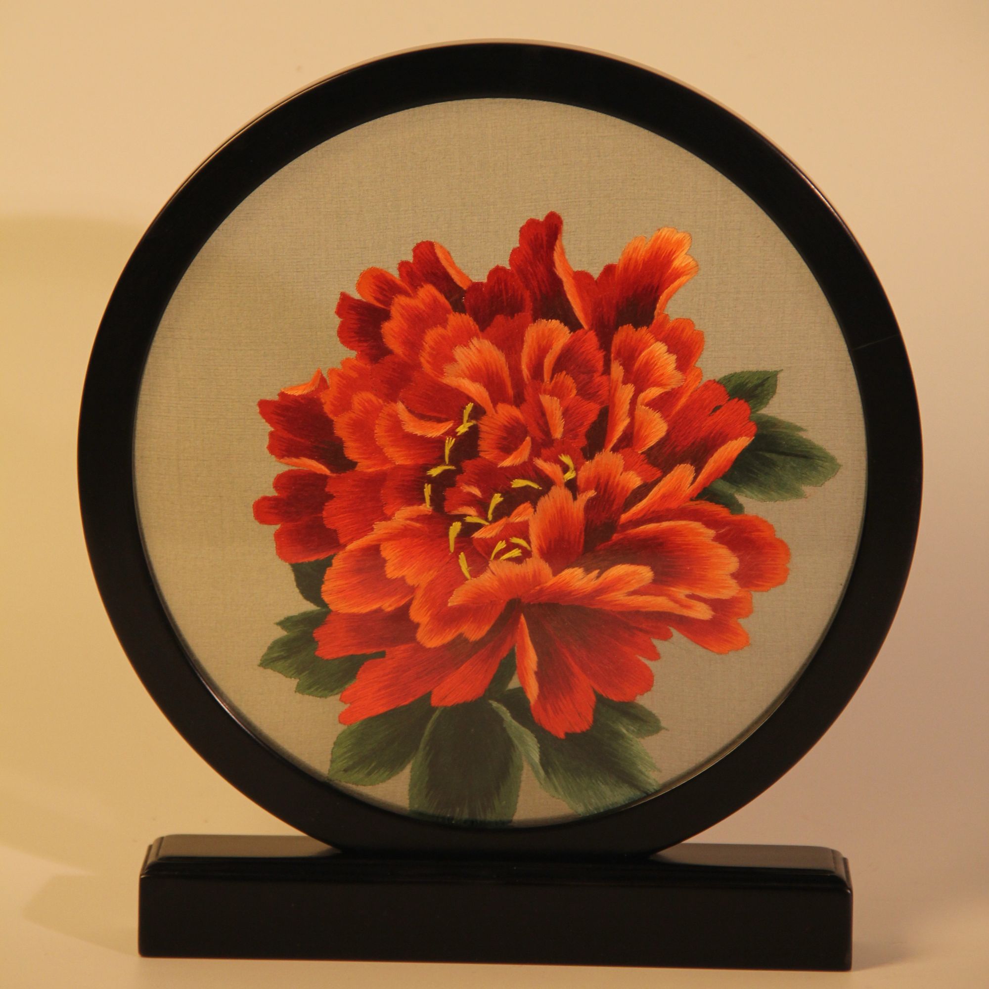 纯手工红牡丹双面苏绣精品摆件客厅玄关送人必备摆件锦盒包装