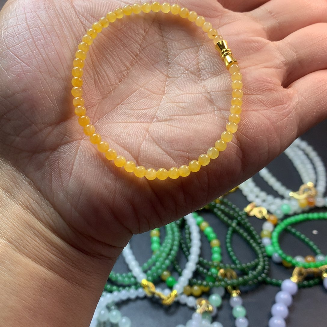 定制翡翠未镶嵌卡3.8满黄小米串