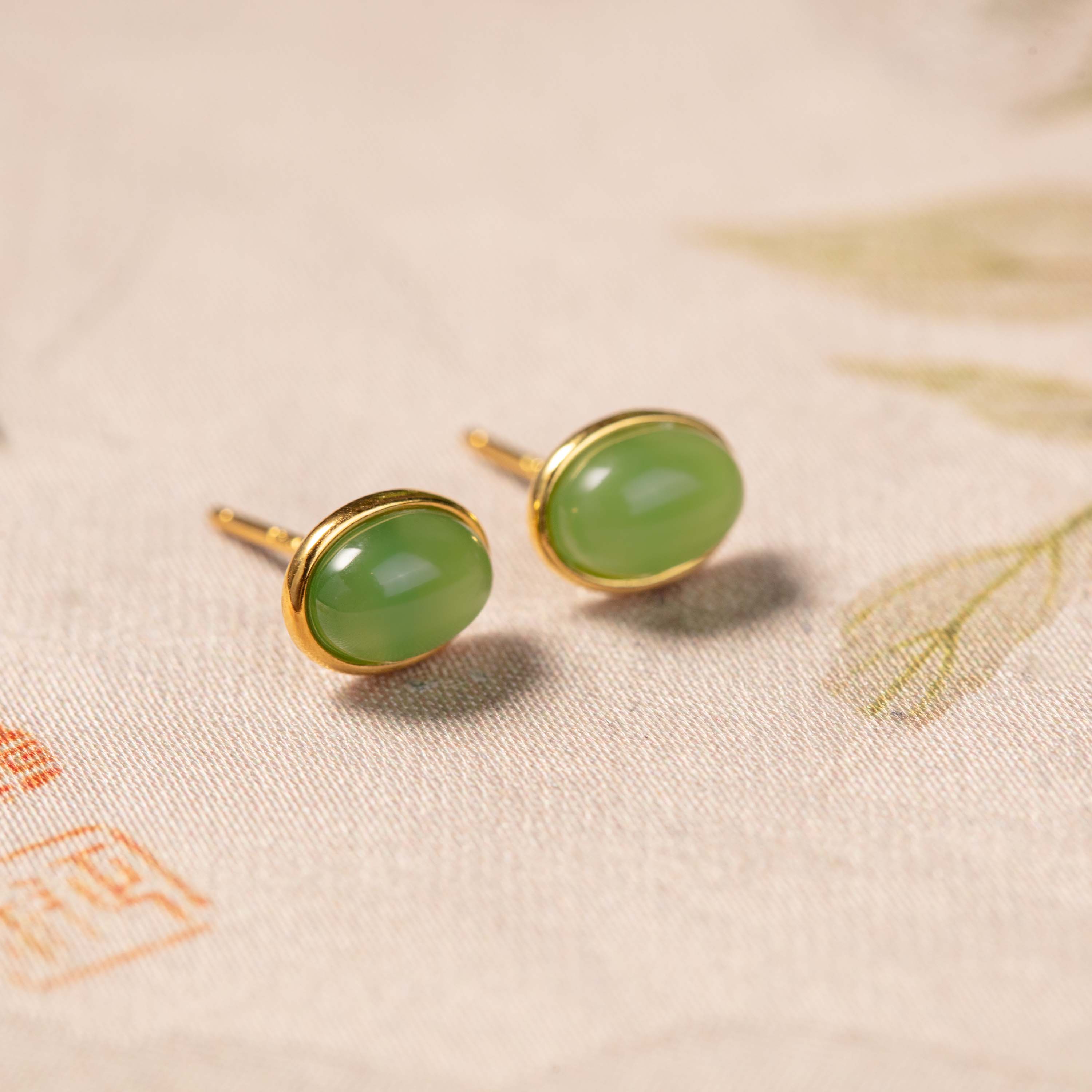 和田玉碧玉蛋面耳饰多样性发一约6*4mm#B1592012