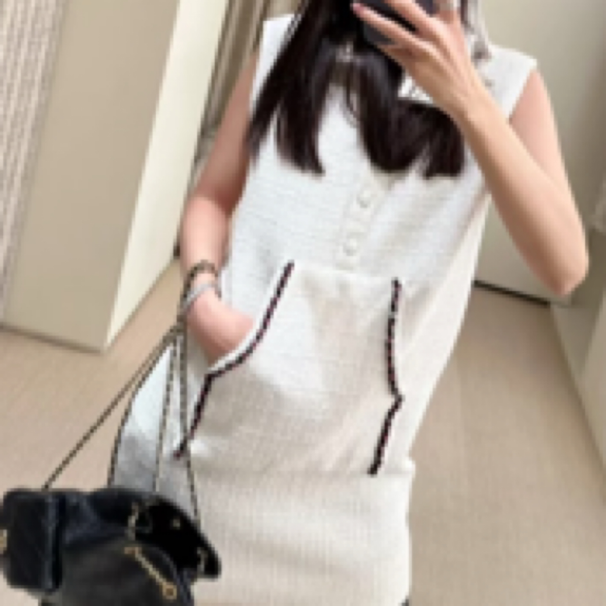 99新 Chanel/香奈儿  25C 度假系列白色格纹连帽无袖连衣裙背心42