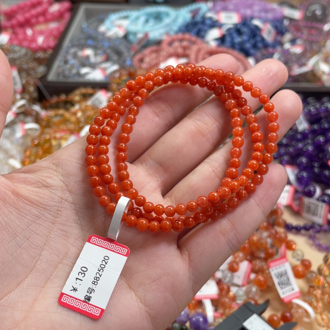 南红玛瑙手链未镶嵌三圈4mm+