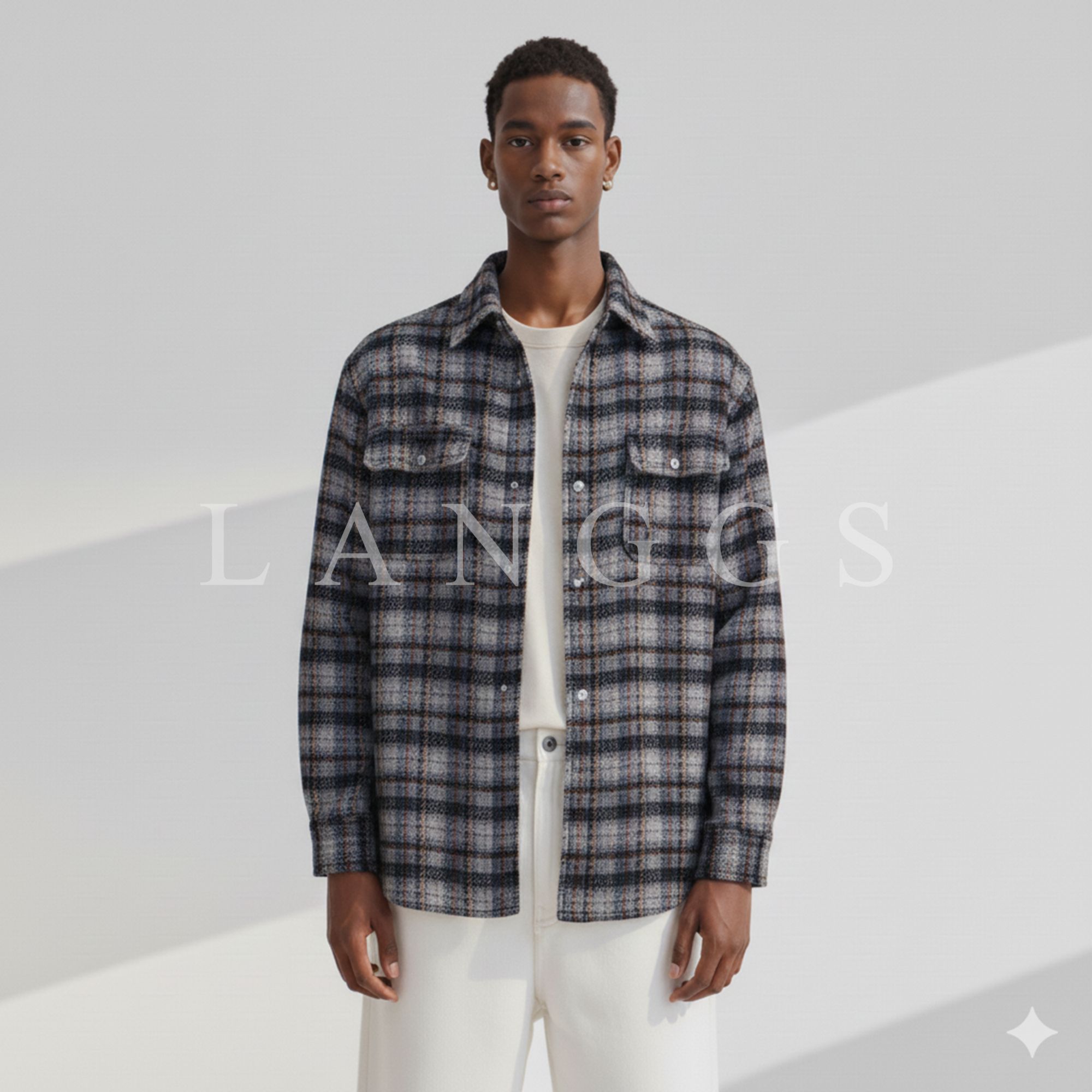  LANGGS&浪叔 25冬季复古撞色花纱磨毛工艺格纹鹅绒服-FW54100