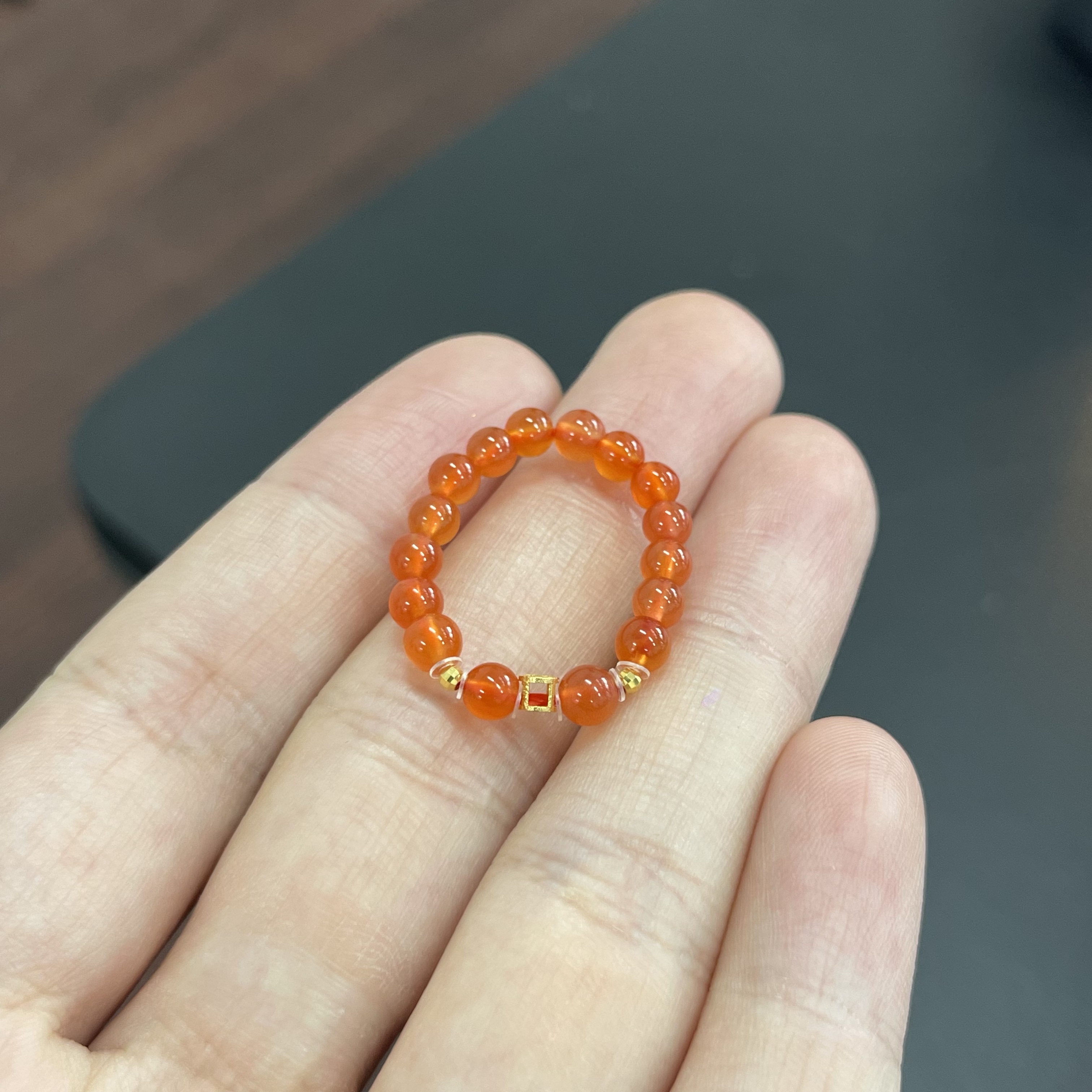 【不二】冰红-保山河湾料南红18K金DIY珠戒4mm±（多样性发）