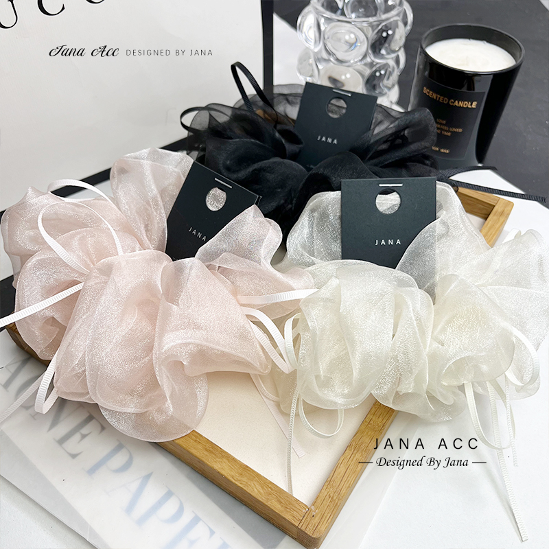 丝带蝴蝶结发圈春夏纱纱面料绑带大肠圈少女元气发饰头绳扎发头花