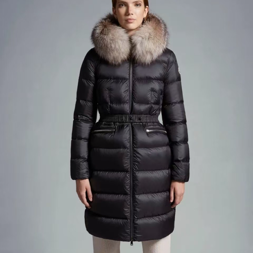 未使用 MONCLER BOEDIC 黑色中长款毛领羽绒服 2码 1879