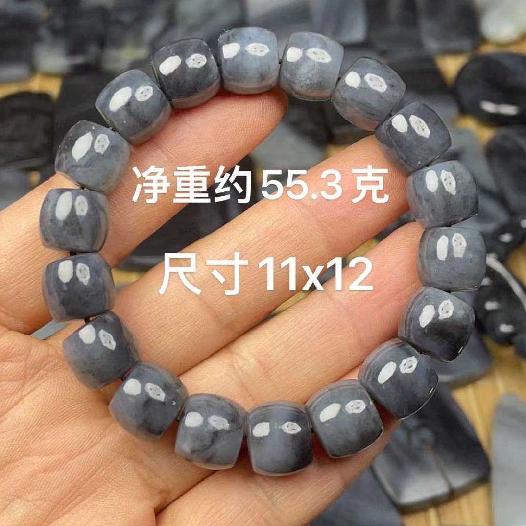 微瑕品处理 一物一图 天然和田玉籽 料青花直切10x11手链手串