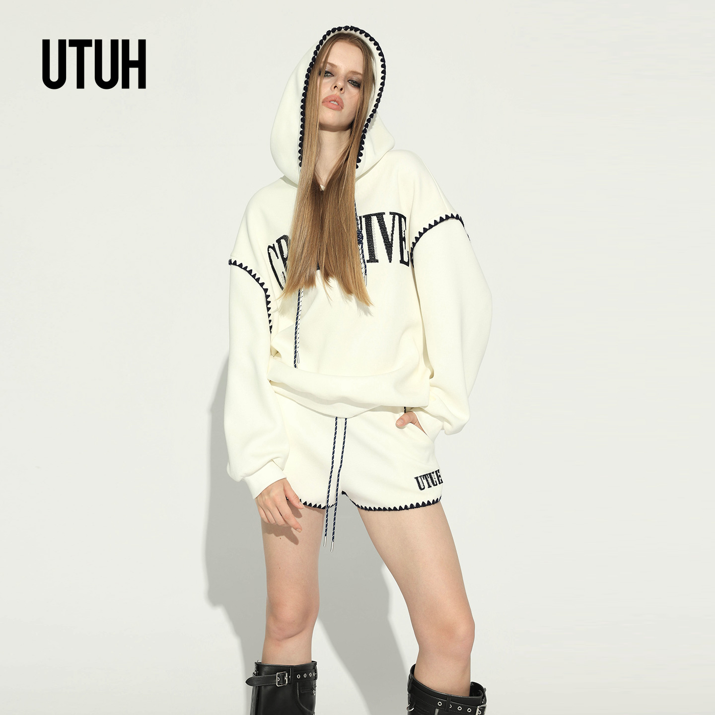 UTUH纯色绣花女款秋冬卫衣套装百搭风新款 TUWWW1N417 TUWWW1D418