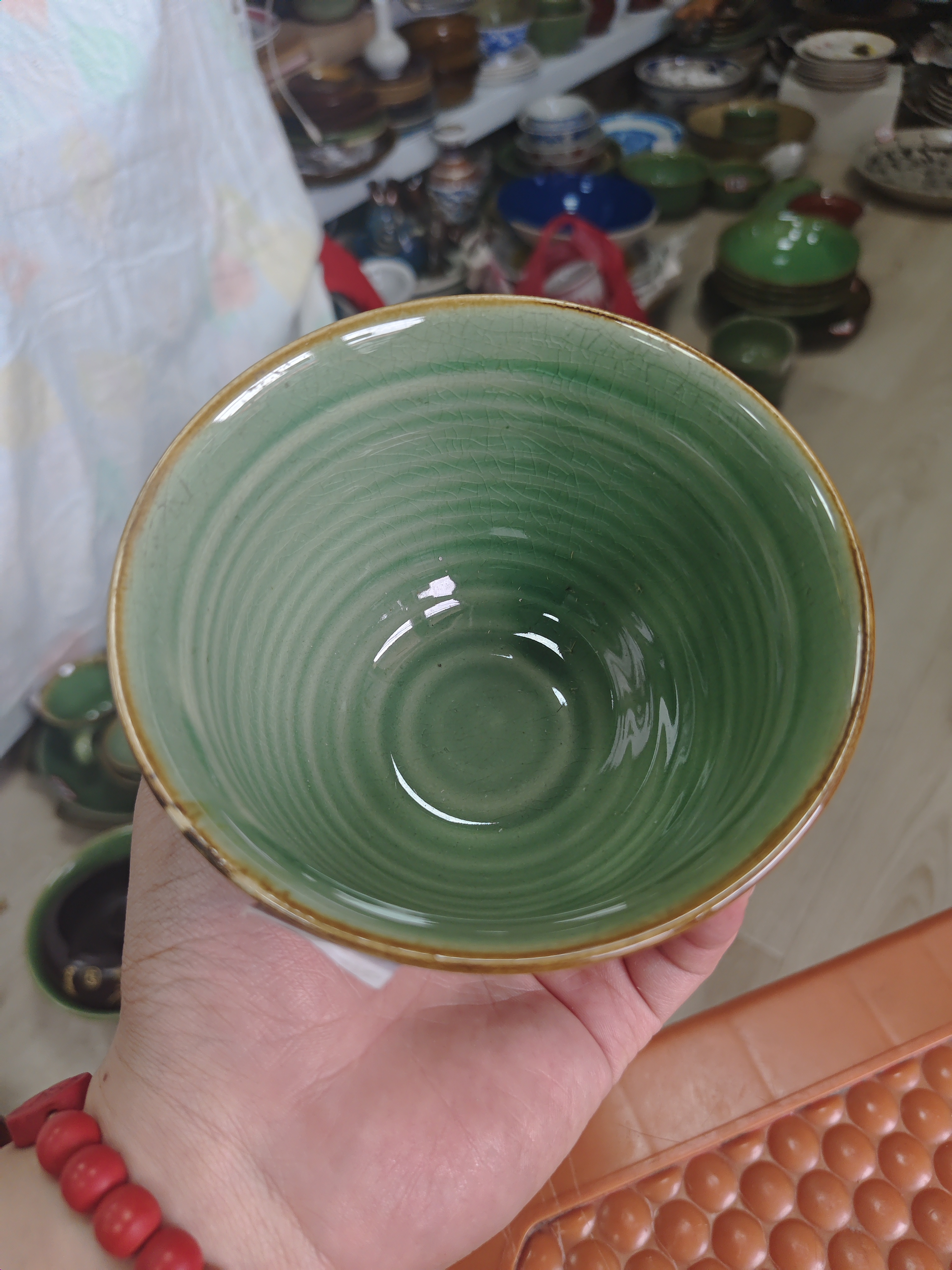 瓷片五厂绿色米饭碗一个