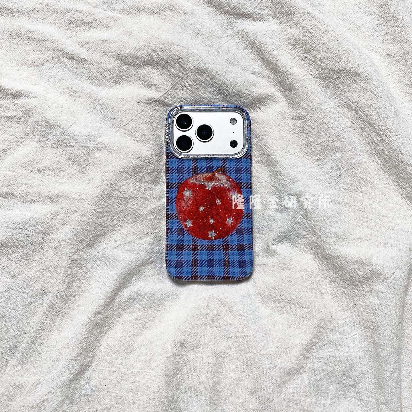 隆隆金适用苹果17手机壳蓝棕格纹红苹果16promax保护套13/14/15壳