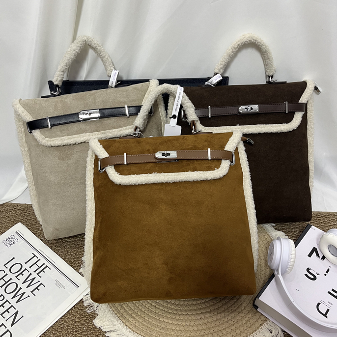 【萱麦】复古麂皮绒大容量双肩包女通勤百搭磨砂毛边秋冬学院风背包