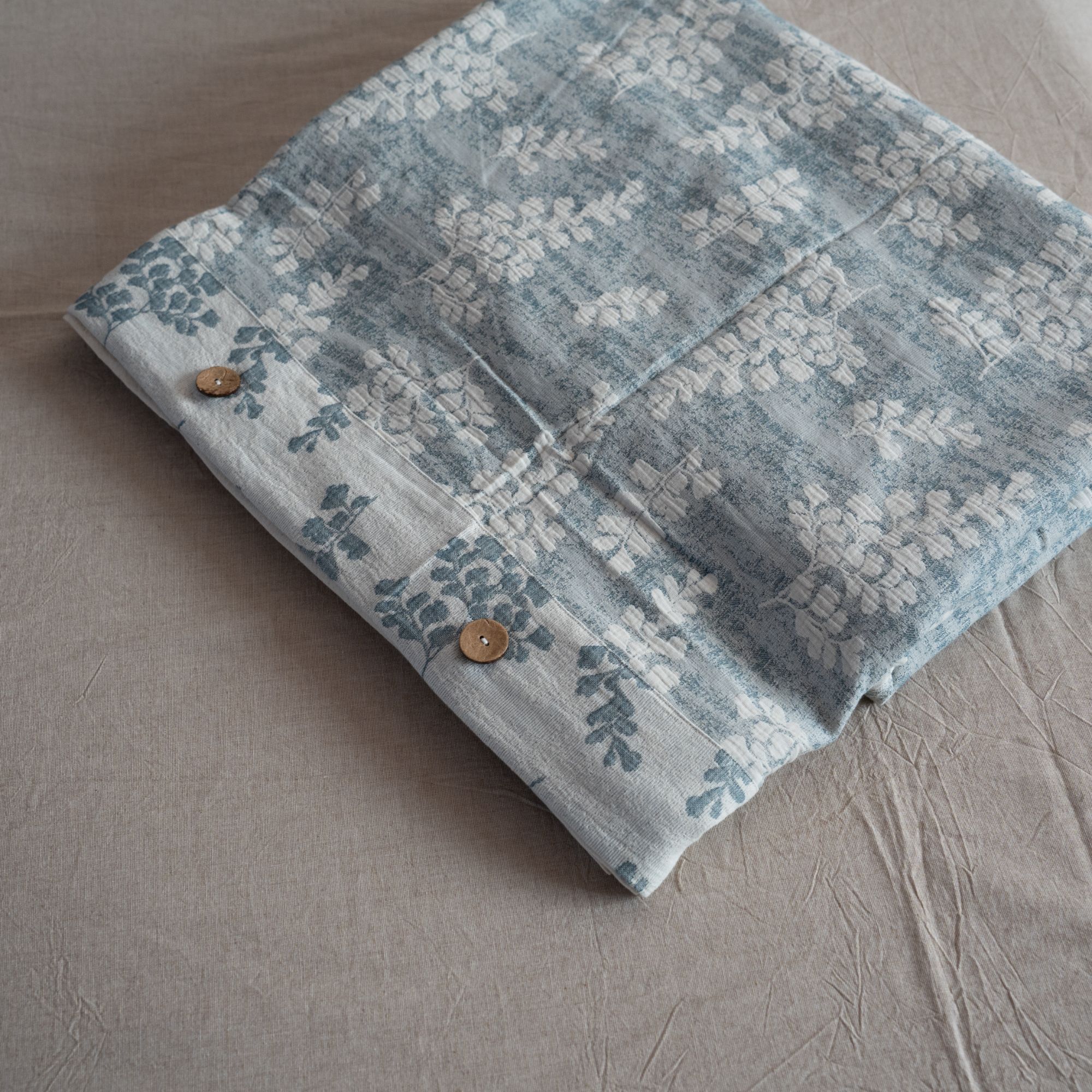 【蓝色妖姬-贝尼古】棉麻亚麻 国学风 满版提花单被罩