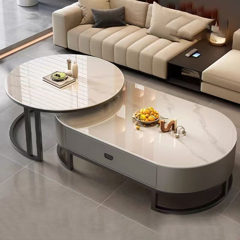 爆款网红客厅圆形岩板2025茶几简约轻奢大理石简易家用岩板茶几