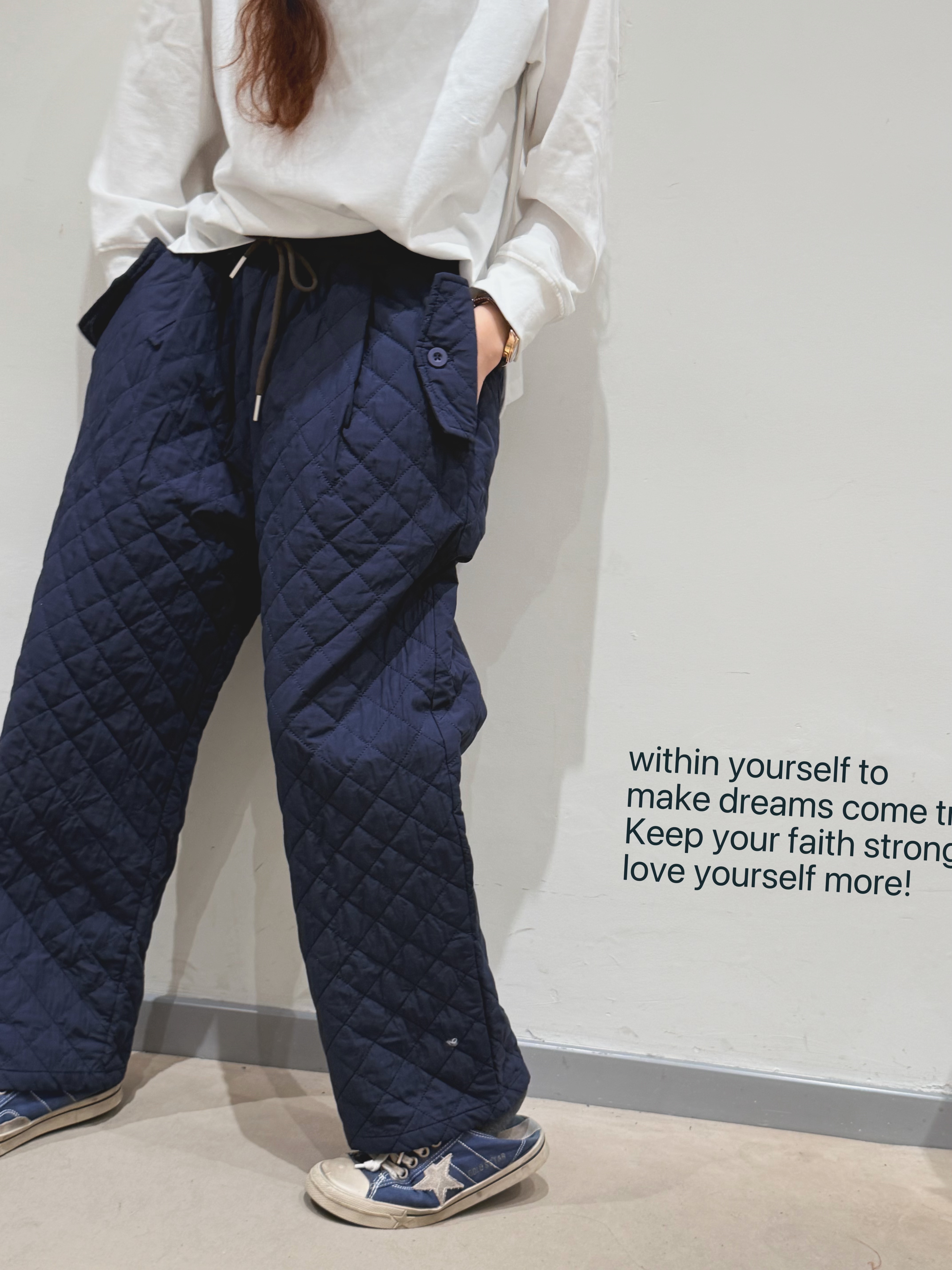 夏小朵 纯色双侧兜菱格棉裤 宽松时尚小众纯色简约压格棉裤休闲裤