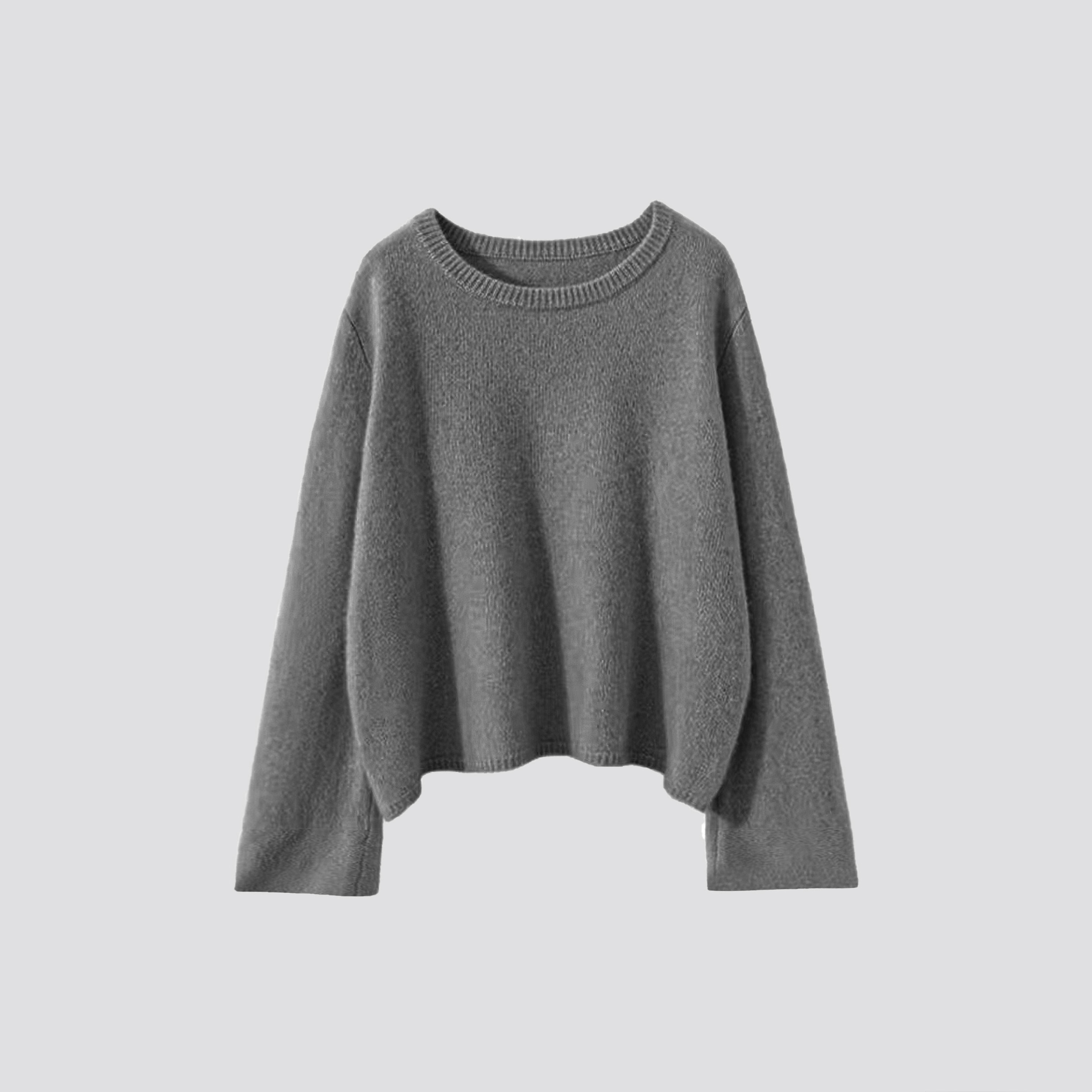 绵羊毛高含量马海毛圆领女纯色套头灯笼袖百搭针织衫软糯宽松毛衣