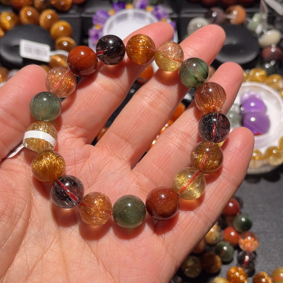 水晶手链未镶嵌发晶多宝12mm左右