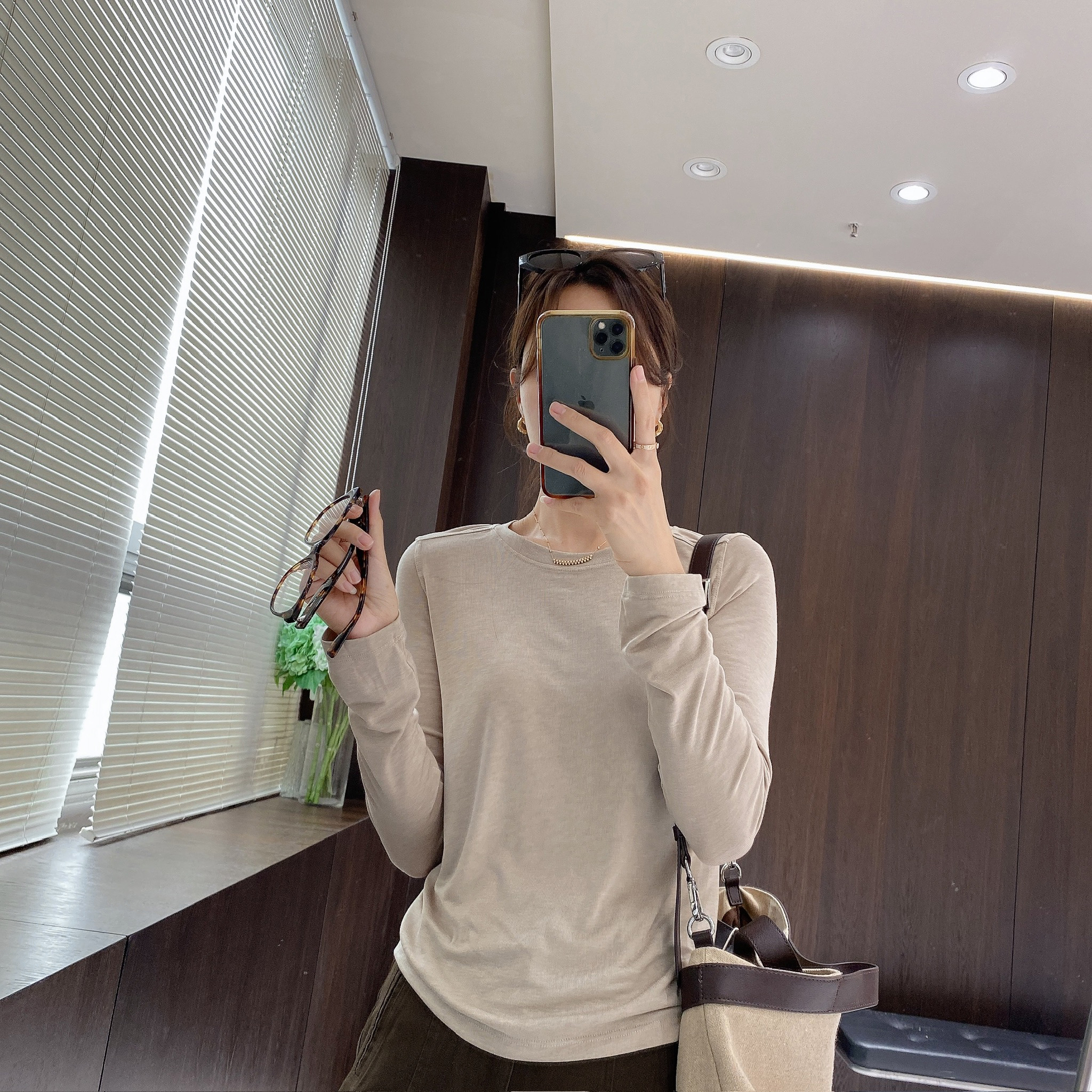 IMFLY金小金自制女装 莱赛尔T恤DYW9590秋季圆领长袖内搭T恤女