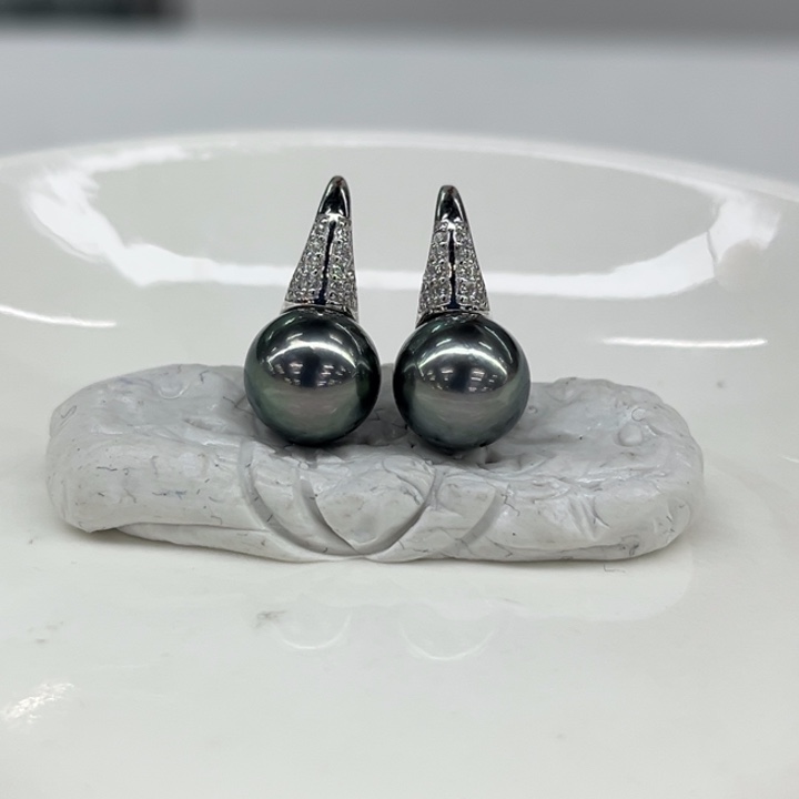银S925镶嵌耳饰海水珍珠8-9