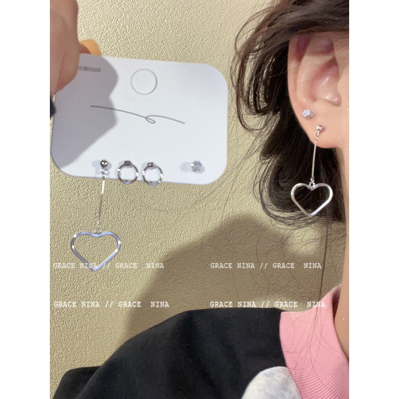 合金锆石耳饰 冷性风6件套爱心耳钉高级感小众设计耳环耳骨钉