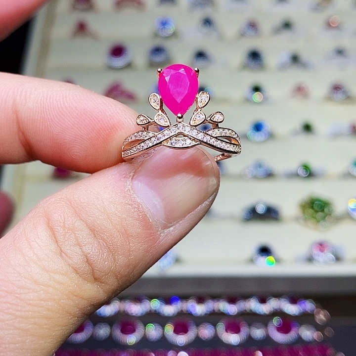 红宝石戒指银S925镶嵌111