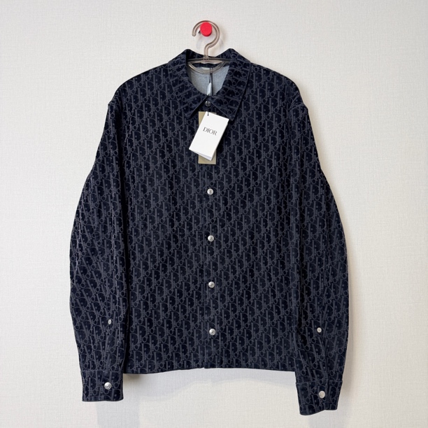 未使用 DIOR/迪奥 黑色满印植绒衬衫/44/编号415