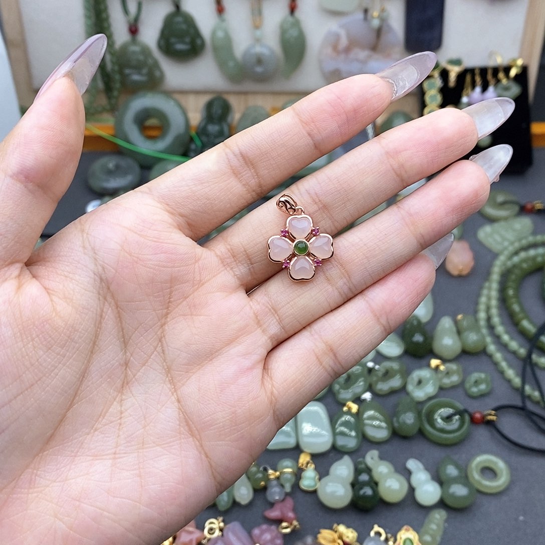 和田玉银S925镶嵌吊坠(不含链)