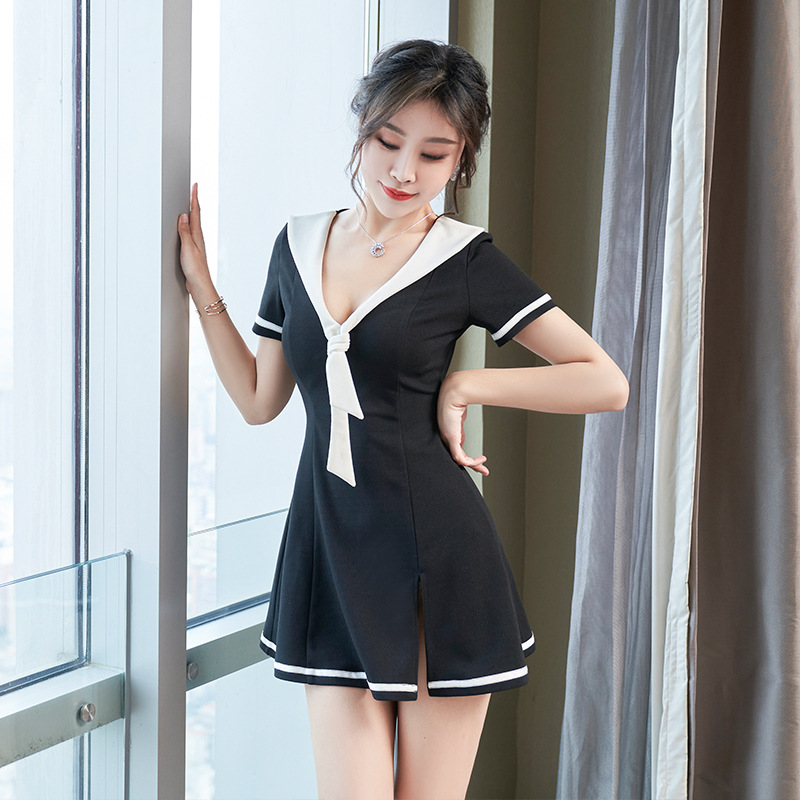 大码小肚腩女装性感新款工作服夏装黑开叉短裙夜场女孩女款衣服