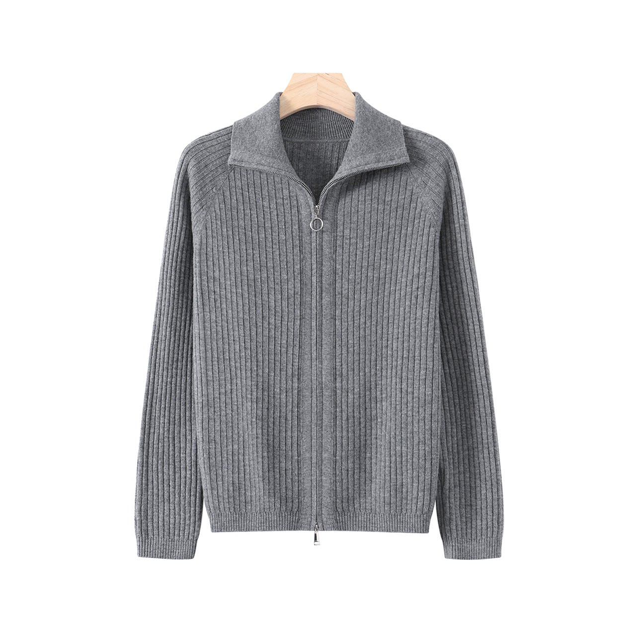 100%绵羊毛~简约时尚 秋冬新款翻领双拉链长袖女开衫