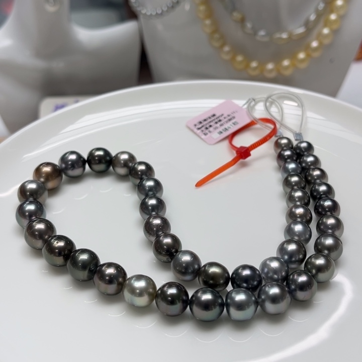 海水珍珠漏大溪地铂金灰混彩项链8-11mm未镶嵌