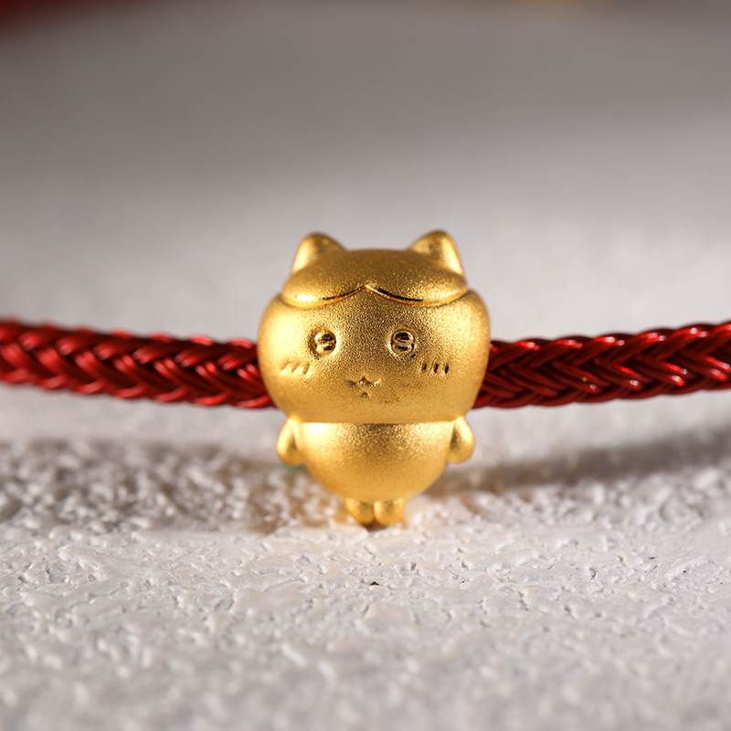 足金999chiikawa全身小八素金3D硬金转运珠手串