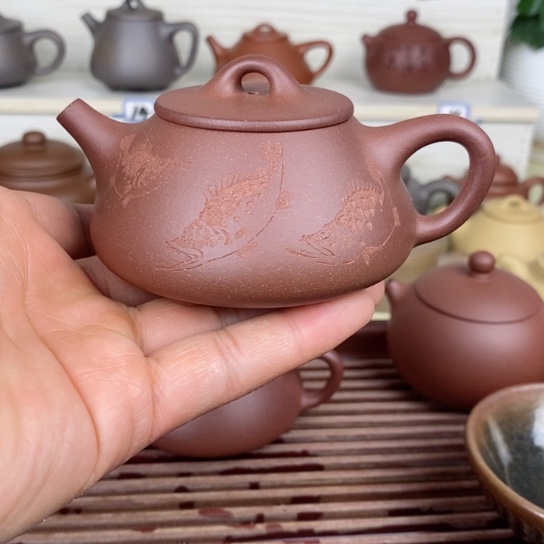 紫砂茶壶风釉羊角山紫泥150cc半手工
