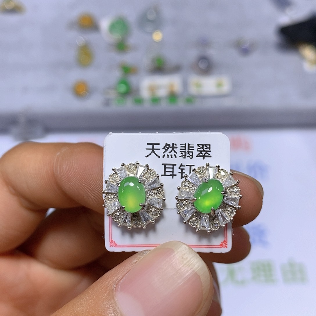 翡翠银S925镶嵌耳钉104号