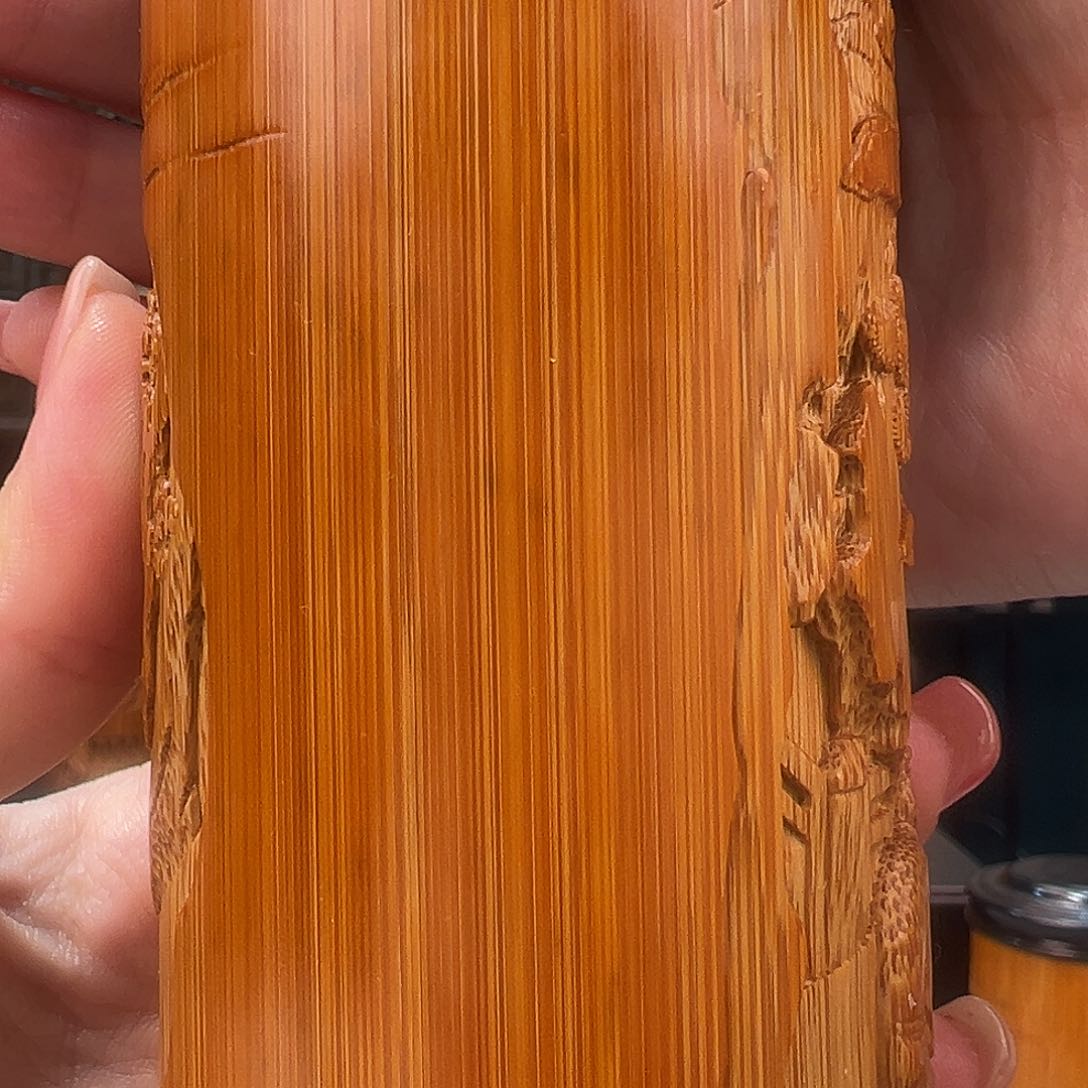 竹懒*虎竹雕旗开得胜茶叶罐