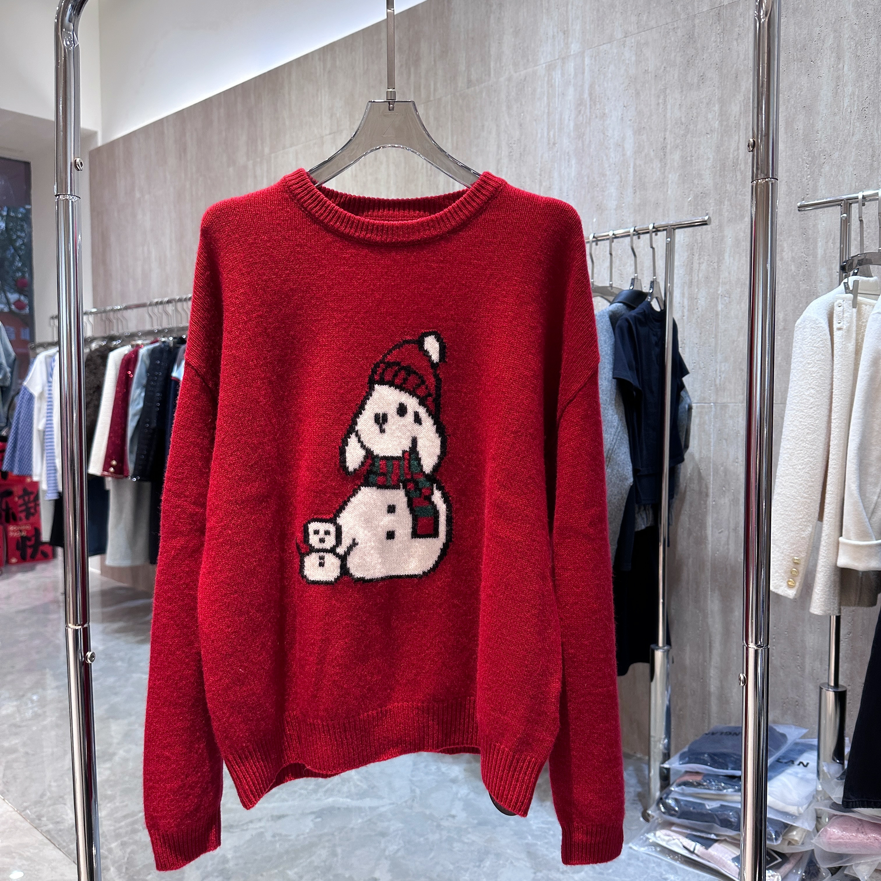 简笔雪人毛衣圆领套头