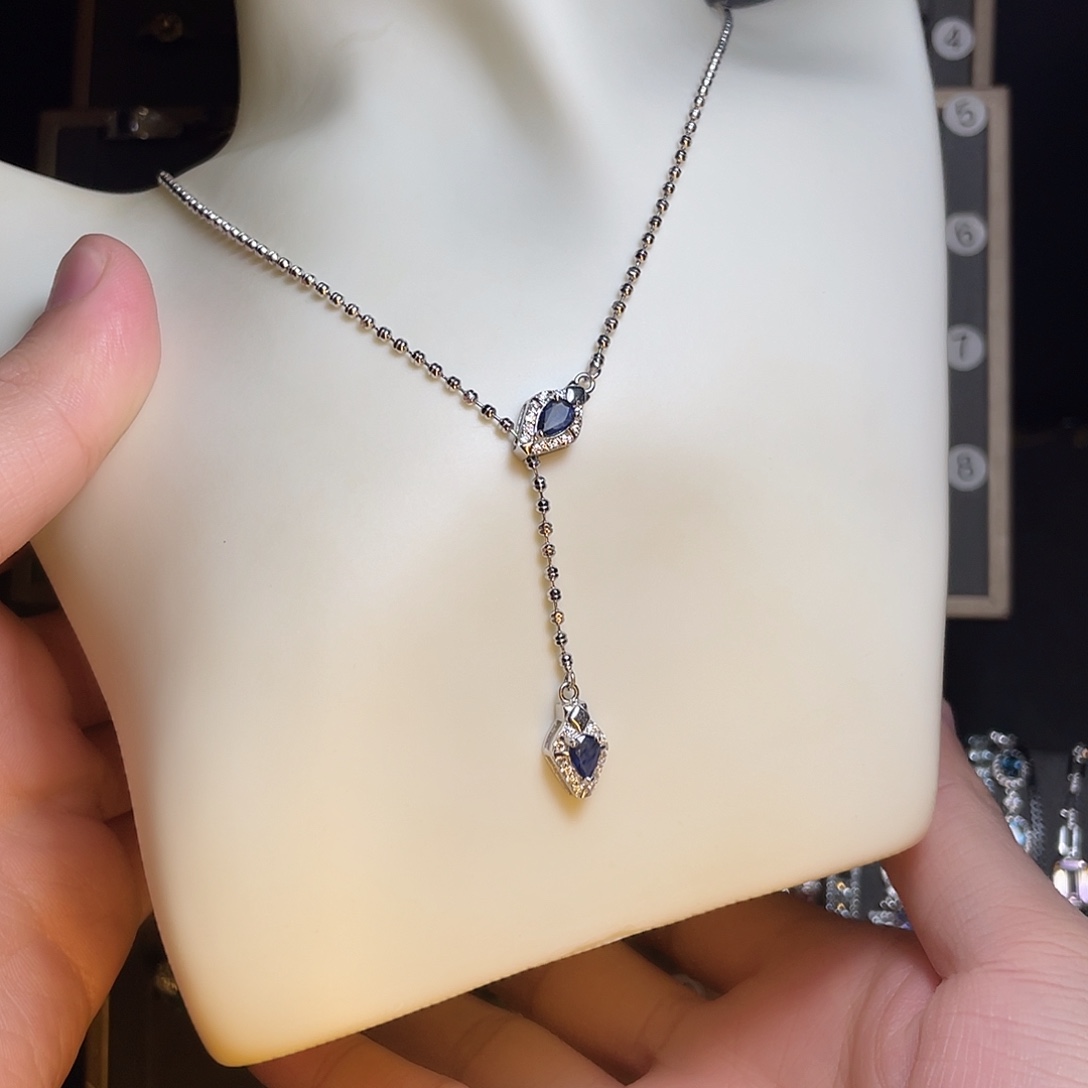 蓝宝石项链银S925镶嵌
