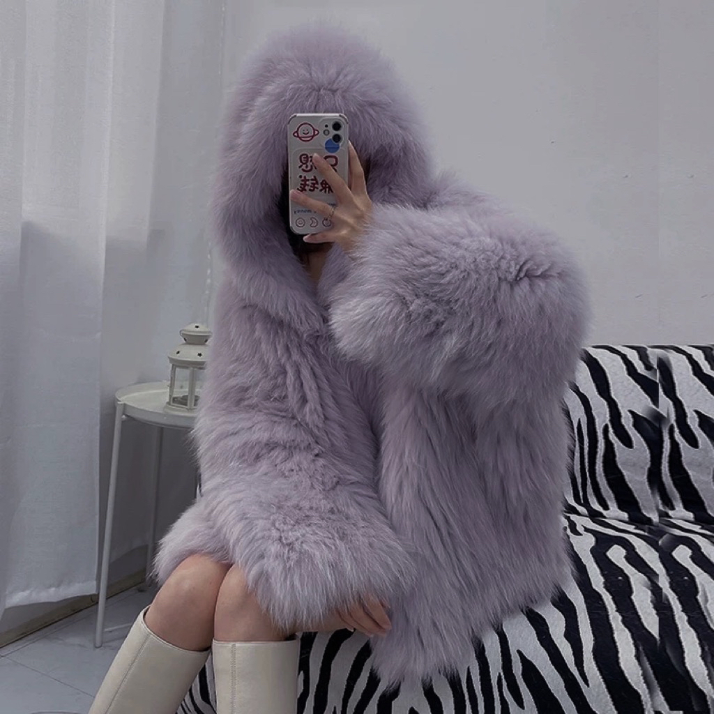 狐狸毛大熊款双面编织加密加厚秋冬韩版气质外套