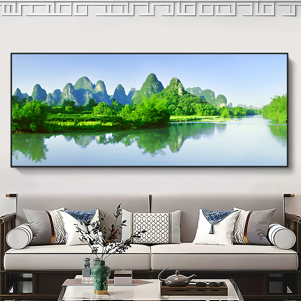 客厅装饰画沙发背景墙挂画桂林山水画办公室书房墙面壁画晶瓷墙画