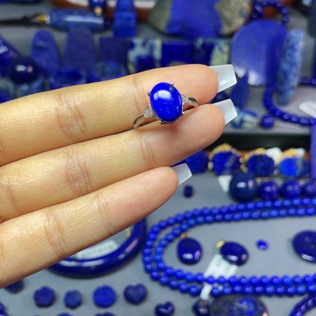 青金石银S925镶嵌戒指（可调节）