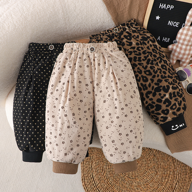 【三层夹棉加厚可温变抗寒】儿童冬季韩版波点碎花温感保暖过冬裤