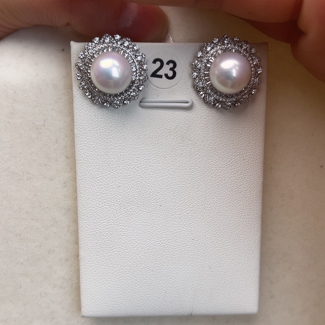 耳饰银S925镶嵌淡水珍珠