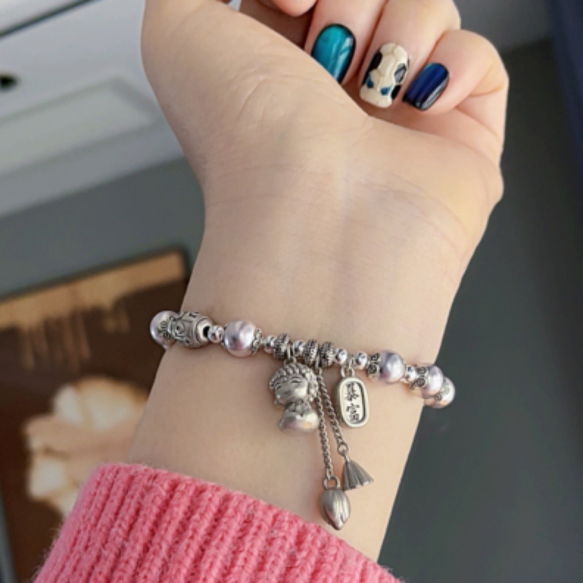 铜合金手链 复古法莲花佛六字真言招财纳福暴富本命时尚百搭精美